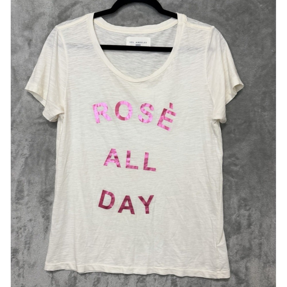 Sol Los Angeles Rose' All Day Tee Wine cotton Small Anthropologie‎ Ivory